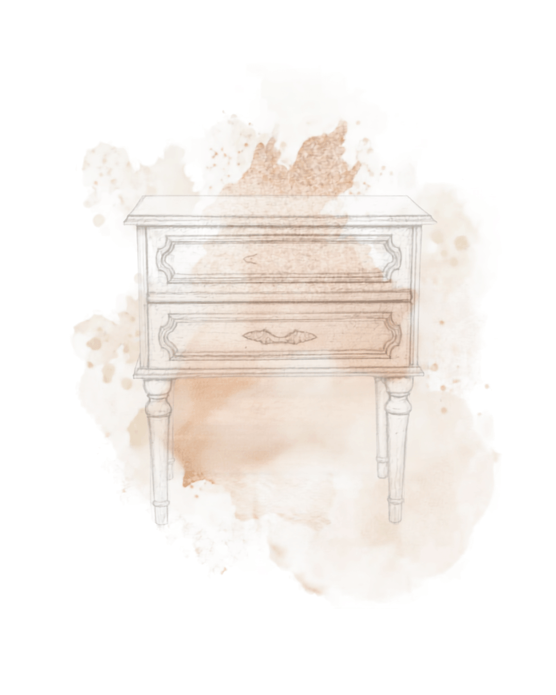 Illustrazione di un comodino in legno d'epoca con due cassetti