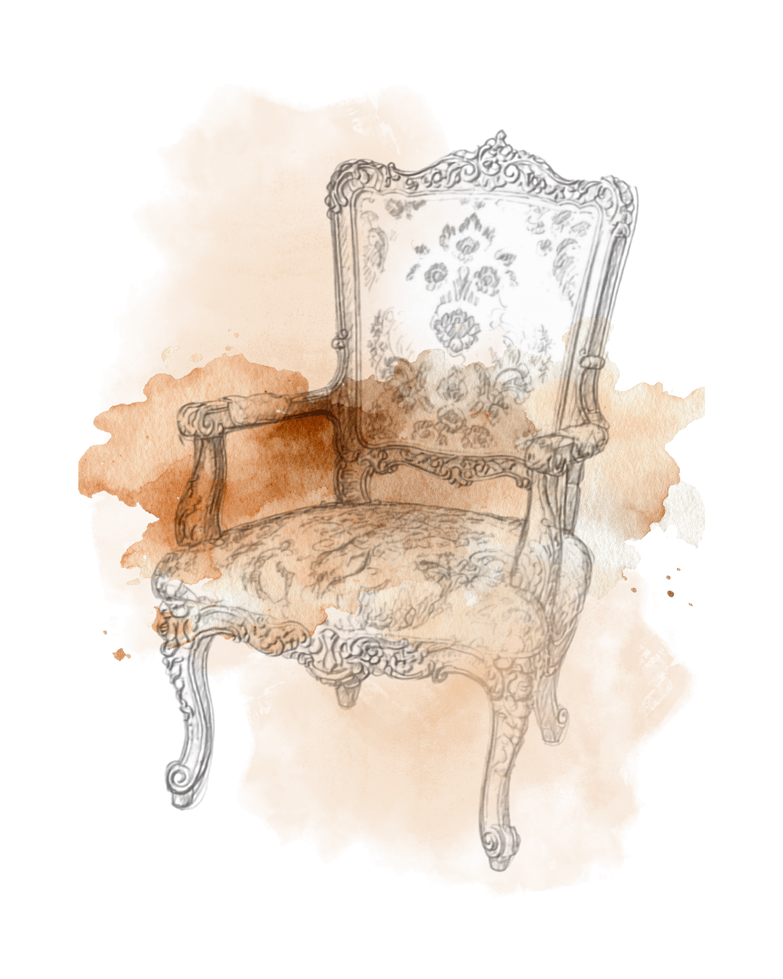 Illustrazione di un'antica poltrona in legno