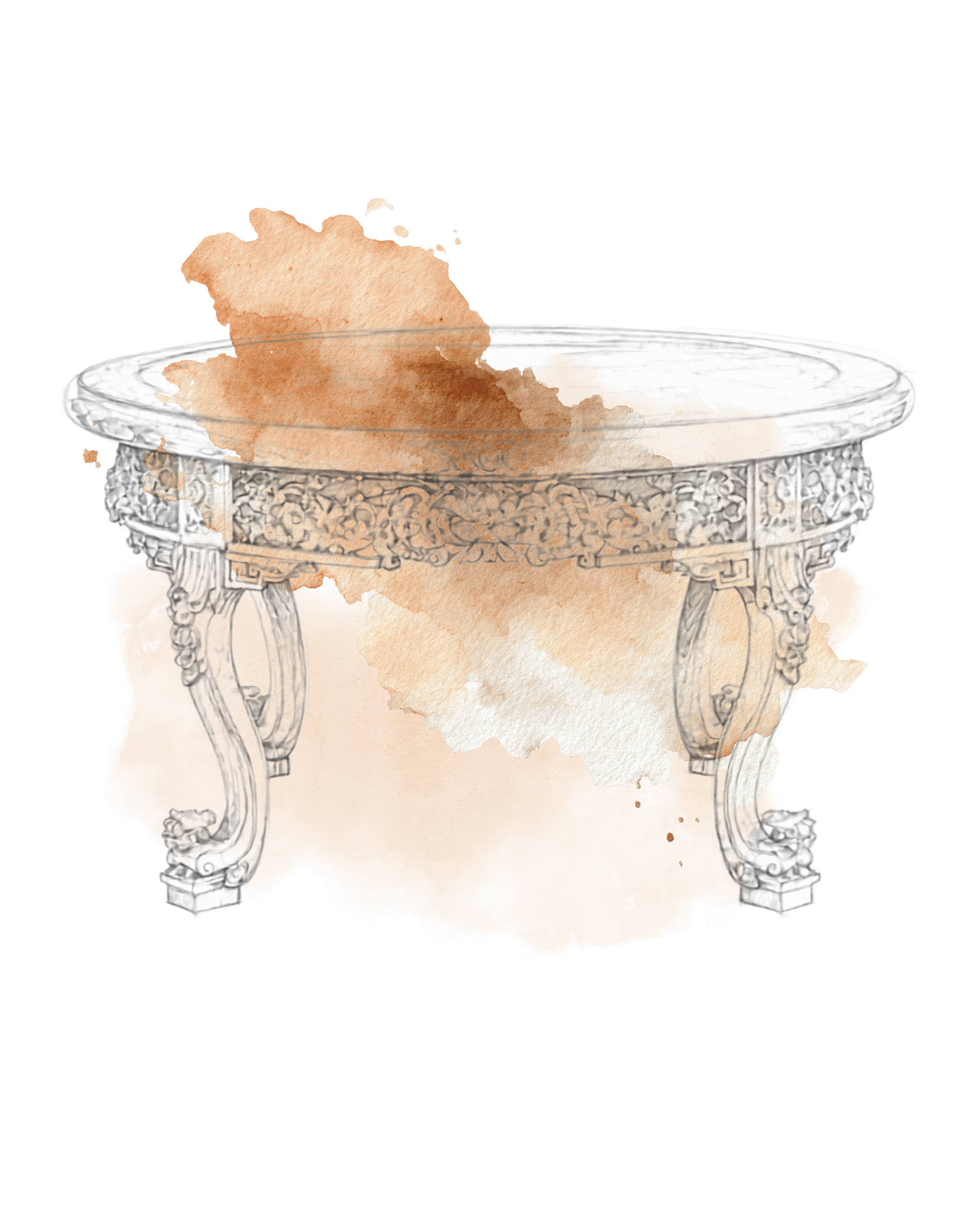 Illustrazione di un antico tavolo rotondo in legno